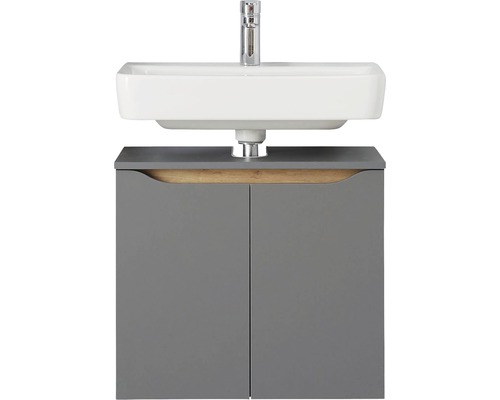 Waschtisch mit grauem Unterschrank und weißem Waschbecken