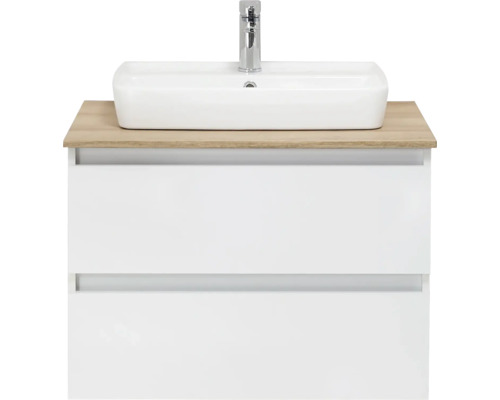 Waschtischunterschrank mit Aufsatzwaschbecken und zwei Schubladen