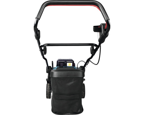 Aufsicht auf einen Rasenmäher mit Fangkorb.