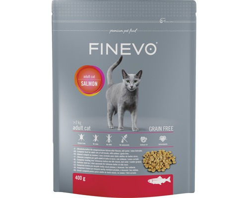 Croquettes pour chats Adult Cat FINEVO saumon sans céréales 0,4 kg Aliment sec Finevo au saumon pour chats adultes, 400 grammes