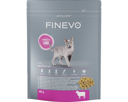 Croquettes pour chats Sensitive Cat FINEVO agneau 0,4 kg