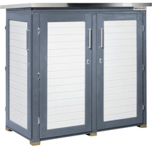 Gartenschrank aus Holz mit zwei Türen und Metalloberfläche