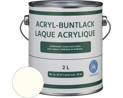 Laque couleur acrylique mate satinée blanc glacier 2 l Peinture colorée acrylique en bidon de 2 litres avec l''écolabel Ange bleu
