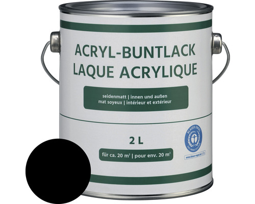 Laque acrylique colorée mate satinée noir intense 2 L Peinture acrylique colorée en pot de 2 litres avec le label Ange bleu
