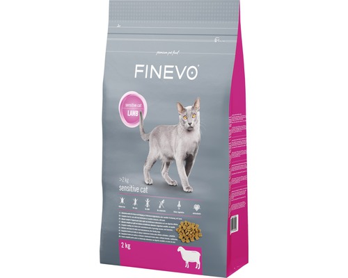Croquettes pour chats Sensitive Cat FINEVO agneau 2 kg Aliment pour chat Finevo agneau pour chats sensibles, paquet de 2 kg