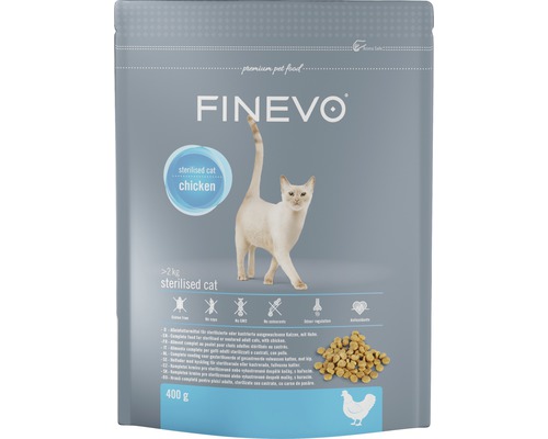 Croquettes pour chats Sterilised Cat FINEVO poulet 0,4 kg FINEVO Aliment pour chats stérilisés au poulet, 2 kilogrammes