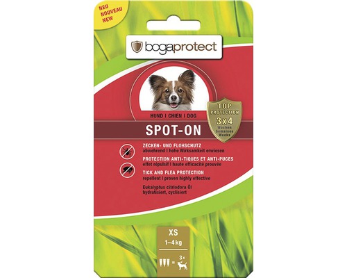 Protection contre les tiques et les puces bogaprotect SPOT-ON pour chiens de 1 à 5 kg 3x0,7 ml