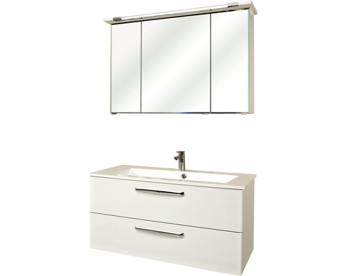 Set de meubles de salle de bains Pelipal Kumba lxhxp 107 x 200 x 50 cm couleur de façade blanc haute brillance avec vasque en fonte minérale blanc 99.107012509