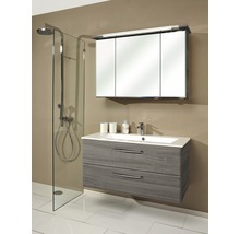 Badmöbel-Set Pelipal Kumba BxHxT 107 x 200 x 50 cm Frontfarbe graphit struktur quer mit Mineralguss-Waschtisch weiß 99.107012519