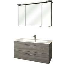 Badmöbel-Set Pelipal Kumba BxHxT 107 x 200 x 50 cm Frontfarbe graphit struktur quer mit Mineralguss-Waschtisch weiß 99.107012519