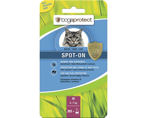 Protection contre les tiques et les puces bogaprotect SPOT-ON pour chats de 4 à 7 kg 3x1,2 ml
