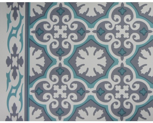 Tapis de protection de sol Vintage Floor Tile Runner turquoise 40x65 cm Gros plan d''un motif avec des motifs floraux et géométriques