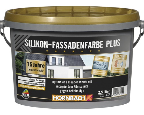 Peinture silicone HORNBACH pour façade Plus, blanc 2,5 l Pot de peinture de façade siliconée Plus avec 2,5 litres de contenu