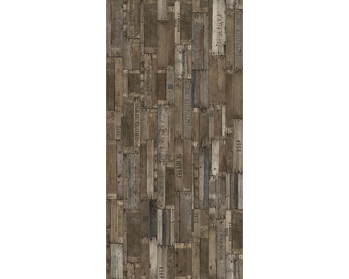 Papier peint avec motif planches de bois et lettrages