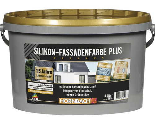 Peinture silicone HORNBACH pour façade Plus, blanc 5 l Seau de peinture de façade en silicone Plus, 5 litres, convient pour environ 30 mètres carrés