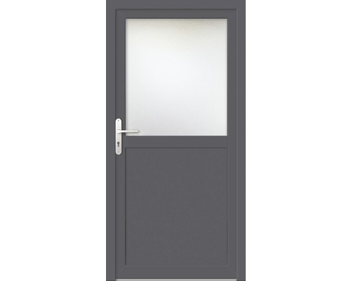 Porte d'entrée secondaire plastique ProM02 108x200 cm blanc/titane tirant gauche RC2 Porte grise avec insert en verre