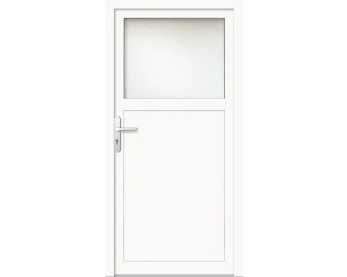 Porte de service plastique ProM01 980 x 2000 mm blanc/blanc tirant gauche RC2 Porte blanche avec fenêtre en haut et poignée de porte