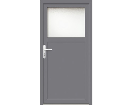 Porte d'entrée secondaire plastique ProM01 88x200 cm blanc/titane tirant gauche RC2 Porte d''entrée grise avec insert en verre et poignée de porte