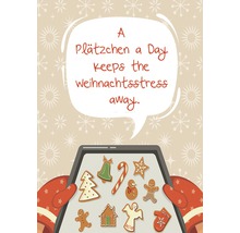 Illustration avec des biscuits de Noël sur une plaque de cuisson et la citation : Un biscuit par jour éloigne le stress de Noël.