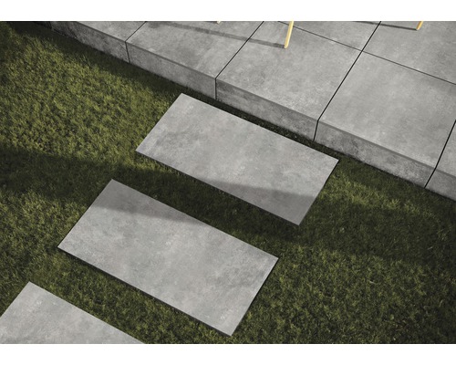 Dalle de terrasse FLAIRSTONE en grès cérame fin Luna Silver bords rectifiés  100 x 50 x 2 cm - HORNBACH Luxembourg