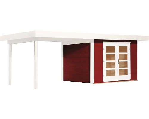 Abri de jardin en bois avec carport et double porte