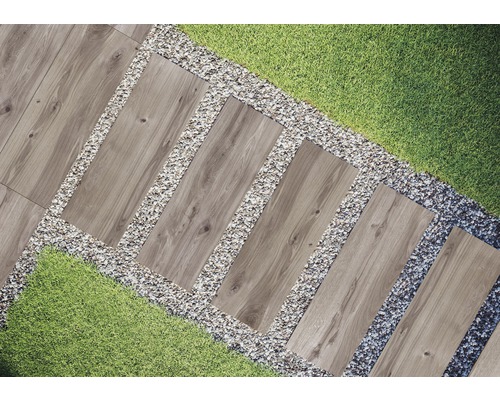 Dalle de terrasse FLAIRSTONE en grès cérame fin Wood Mocca bords rectifiés 120 x 40 x 2 cm