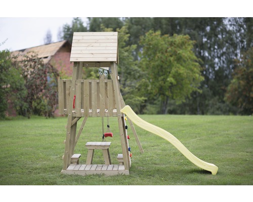 Tour de jeux en bois avec toboggan et balançoire pour le jardin