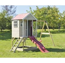 Spielhaus mit Rutsche und Schaukel für den Garten