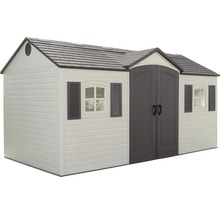 Abri de jardin avec double porte, fenêtres et toit