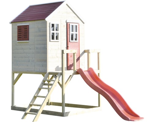 Cabane de jeu en bois avec toboggan et échelle