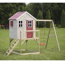 Cabane de jeux zèbre en bois avec véranda et balançoire