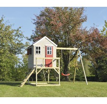 Cabane de jeux zèbre en bois avec véranda et balançoire