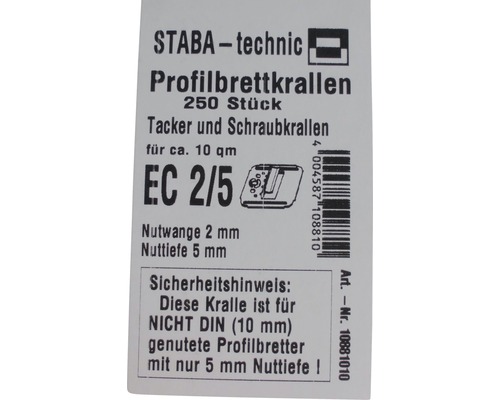 Étiquette avec des informations sur les fixations pour planches profilées Staba-Technic, 250 pièces