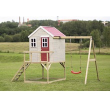 Cabane de jeux zèbre en bois avec véranda et balançoire