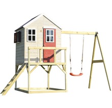 Cabane de jeux zèbre en bois avec véranda et balançoire
