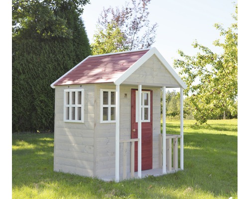 Cabane de jeux renard en bois 120x120x155 cm naturel-rouge-blanc