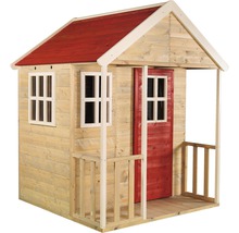 Cabane de jeu en bois avec toit rouge et véranda