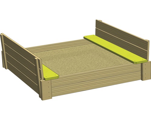 Sandkasten aus Holz mit Sitzecken
