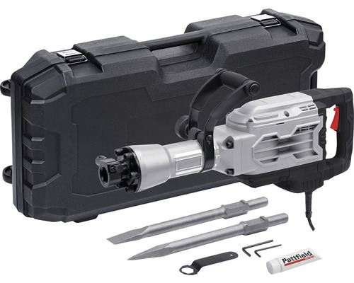 Abbruchhammer mit Koffer, Meißeln, Werkzeug und Schmiermittel