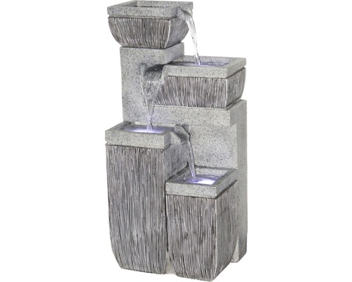 Fontaine de jardin design avec 4 marches 38,7x32,3x80,3 cm pierre artificielle gris avec tuyau et pompe