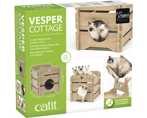 Maison pour chat Vesper Cottage en bois avec deux étages et chats