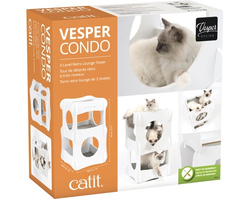 Meuble pour chat Vesper Condo 3-Level Retro Lounge Tower dans son emballage