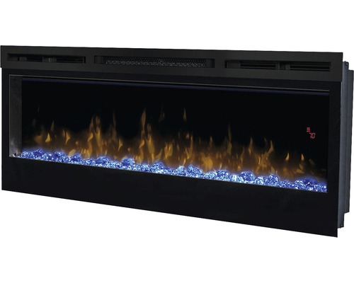 Cheminée électrique avec pierres décoratives bleues et flammes simulées