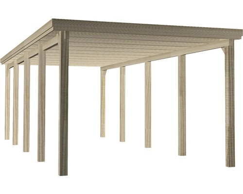 Carport simple weka 617 taille 3 avec toiture en plastique 322x802 cm traité en autoclave par imprégnation-0