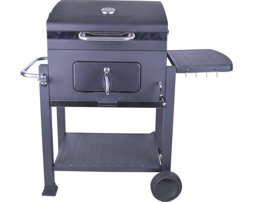 Barbecue au charbon de bois acier 117,5 x 66 x 107,5 cm noir grille de barbecue acier chromé avec grille de barbecue, thermomètre sur le couvercle, couvercle