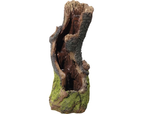 Fontaine de jardin avec LED en forme de souche d'arbre 33x28x78 cm pierre artificielle marron avec tuyau et pompe