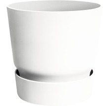 Weißer Blumentopf aus Kunststoff mit Untersetzer