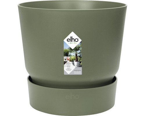 Pot pour plantes elho greenville plastique Ø 30 cm H 27,8 cm vert feuillage avec soucoupe