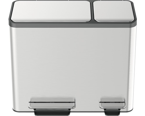 Abfalleimer aus Edelstahl mit zwei Fächern und Fußpedal