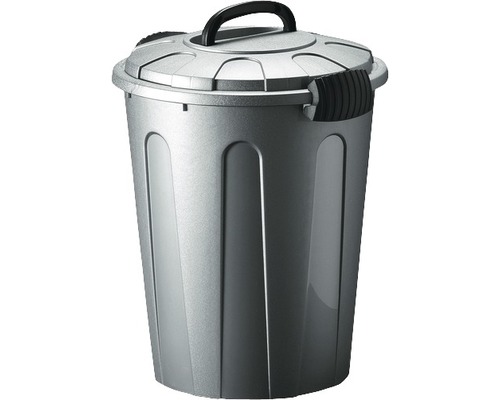 Poubelle pour déchets ménagers, gris 23 l Poubelle en plastique avec couvercle et poignée